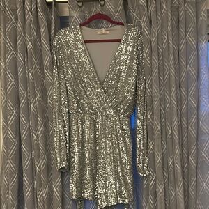 BCBGeneration Shimmering Silver Sequin Dress